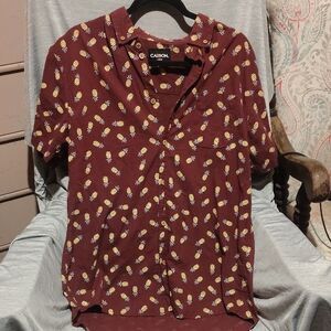 Carbon Men's Casual Button Down Shirt - Maroon with Yellow Pineapples